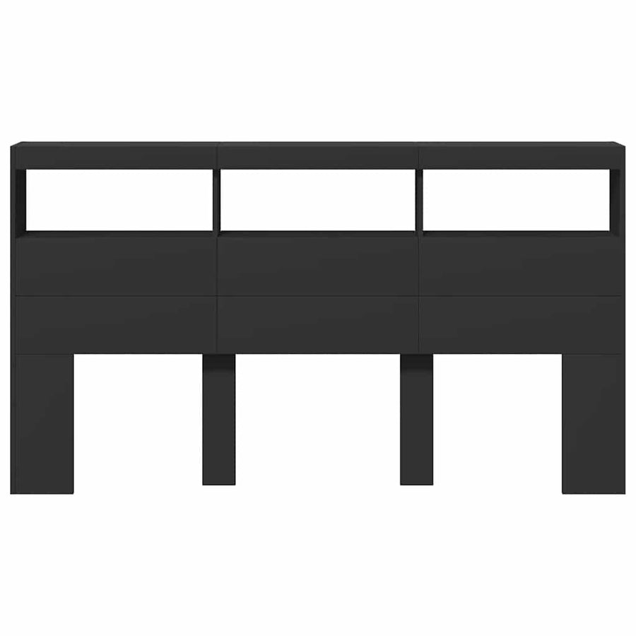 Headboard Cabinet with LED Black 180 cm