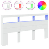 Headboard Cabinet with LED White 200 cm - Front View