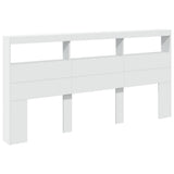Headboard Cabinet with LED White 200 cm - Side View