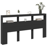 Headboard Cabinet with LED Black 200 cm - 45-Degree Angle