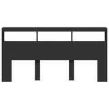 Headboard Cabinet with LED Black 200 cm - Rear View