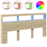 Headboard Cabinet with LED Sonoma Oak 200 cm - Front View