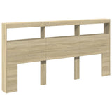 Headboard Cabinet with LED Sonoma Oak 200 cm - Side View