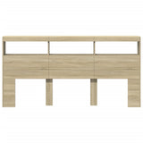 Headboard Cabinet with LED Sonoma Oak 200 cm - Rear View