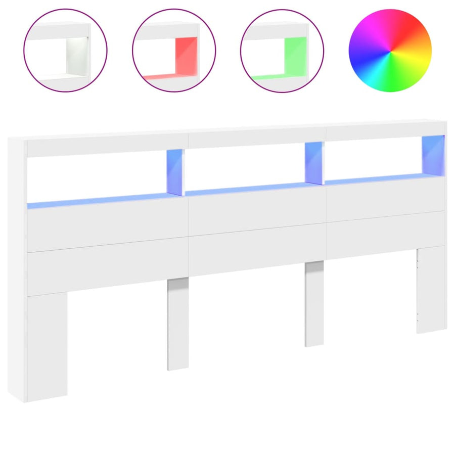 Headboard Cabinet with LED White 220 cm