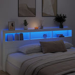 Headboard Cabinet with LED White 220 cm