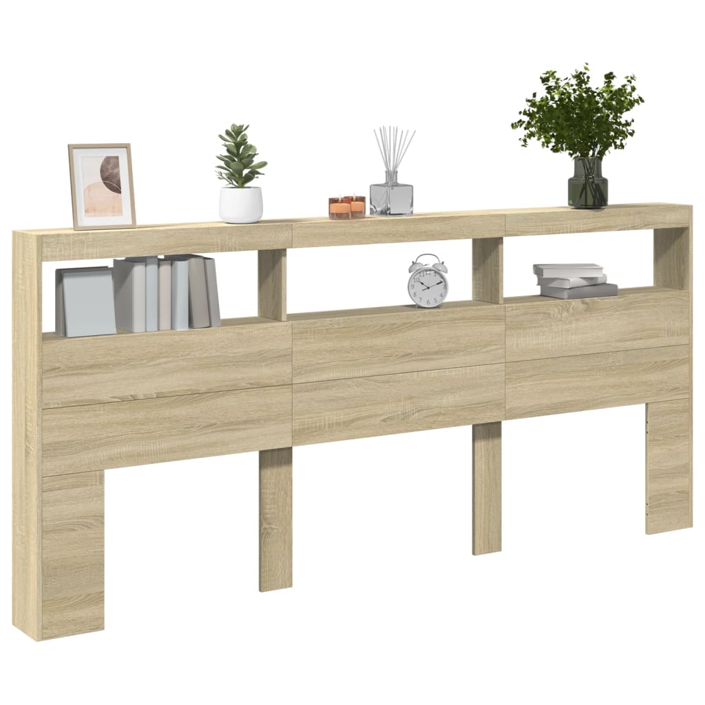 Headboard Cabinet with LED Sonoma Oak 220 cm
