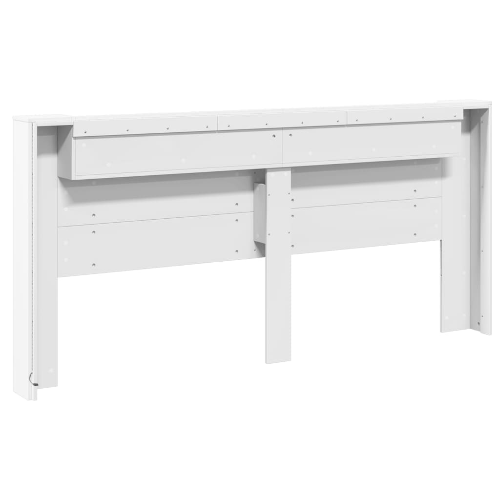 Headboard Cabinet with LED White 220 cm