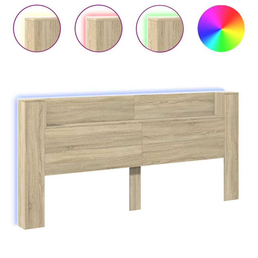 Headboard Cabinet with LED Sonoma Oak 220 cm