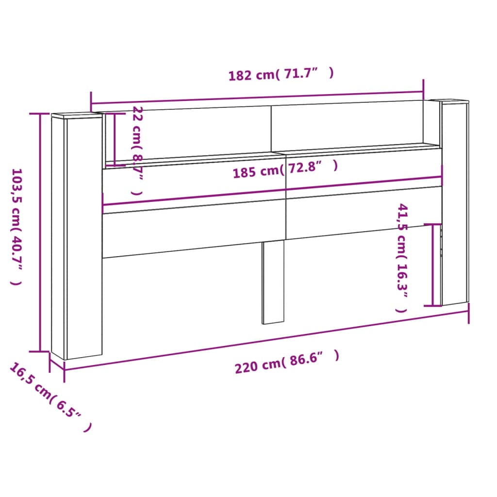 Headboard Cabinet with LED Sonoma Oak 220x16.5x103.5 cm