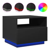 Coffee Table with LED Lights Black 50x49x40 cm - Front View