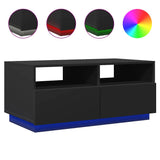 Coffee Table with LED Lights Black 90x49x40 cm - Front View