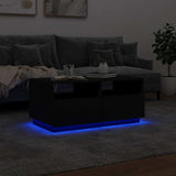 Coffee Table with LED Lights Black 90x49x40 cm - 45-Degree Angle