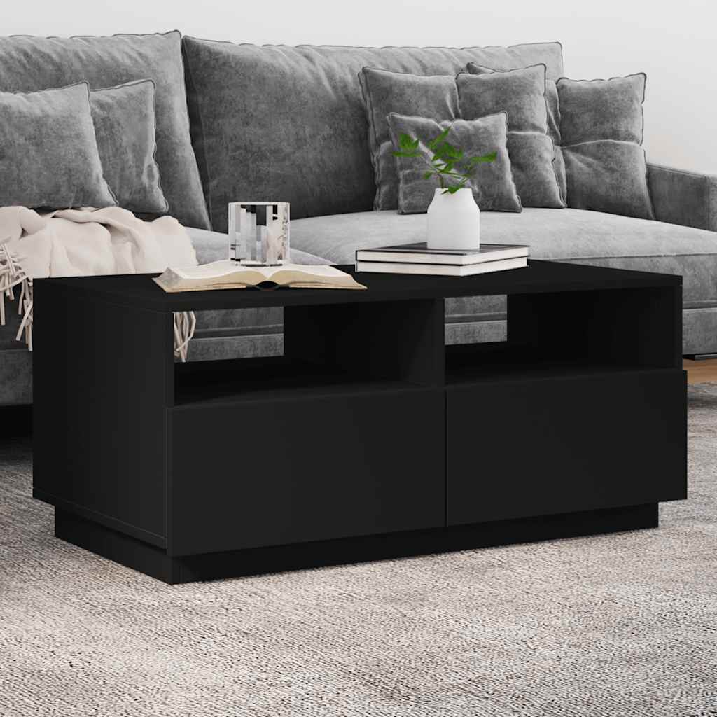 Coffee Table with LED Lights Black 90x49x40 cm
