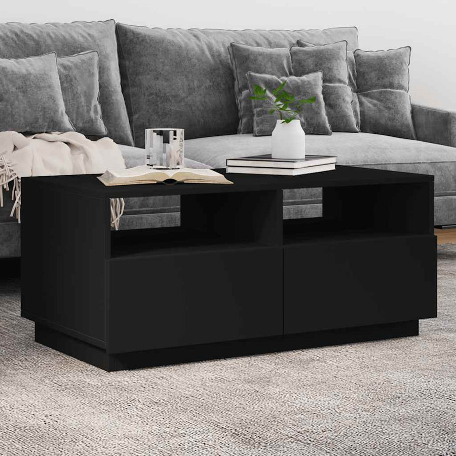 Coffee Table with LED Lights Black 90x49x40 cm