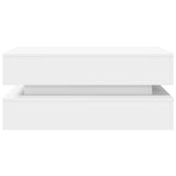 Coffee Table with LED Lights White 90x50x40 cm - Close-Up Angle