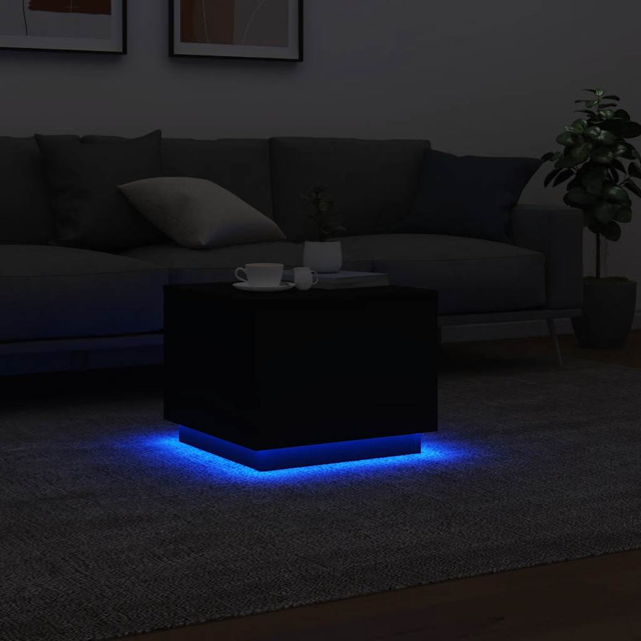 Coffee Table with LED Lights Black 50x50x40 cm