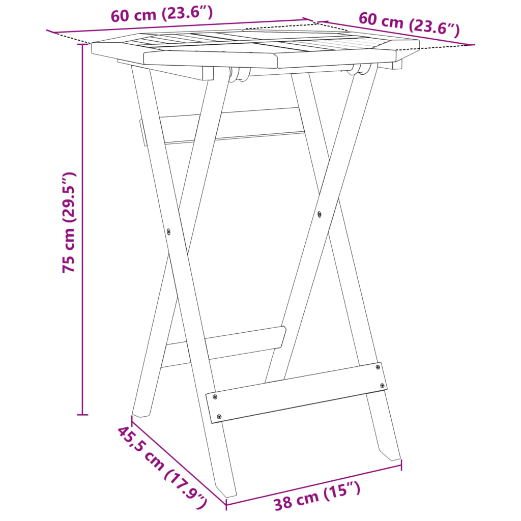 Folding Garden Table ?0x75 cm Solid Wood Acacia