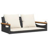 Swing Bench with Cushions Black 109x62x40 cm Poly Rattan - Front View