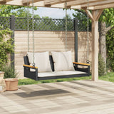 Swing Bench with Cushions Black 109x62x40 cm Poly Rattan - Side View