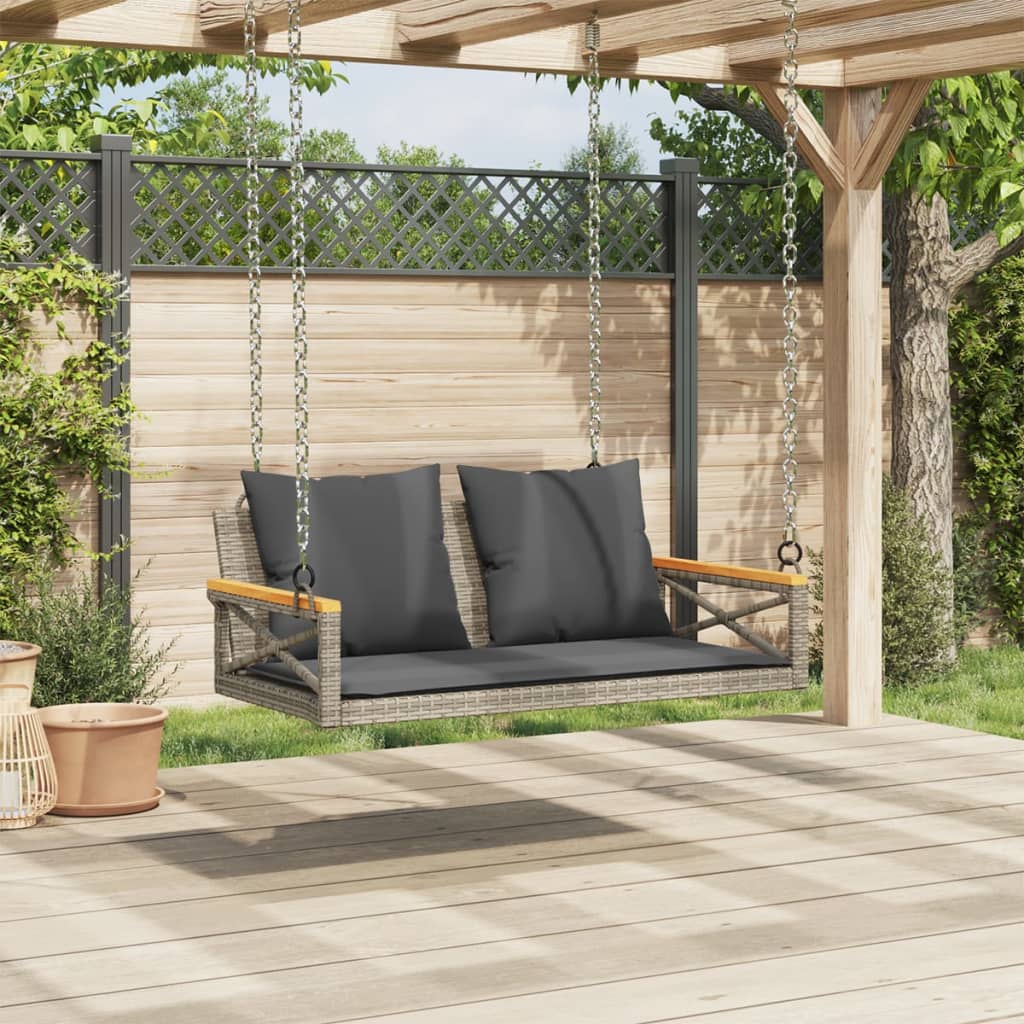 Swing Bench with Cushions Grey 109x62x40 cm Poly Rattan