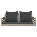 Swing Bench with Cushions Grey 109x62x40 cm Poly Rattan
