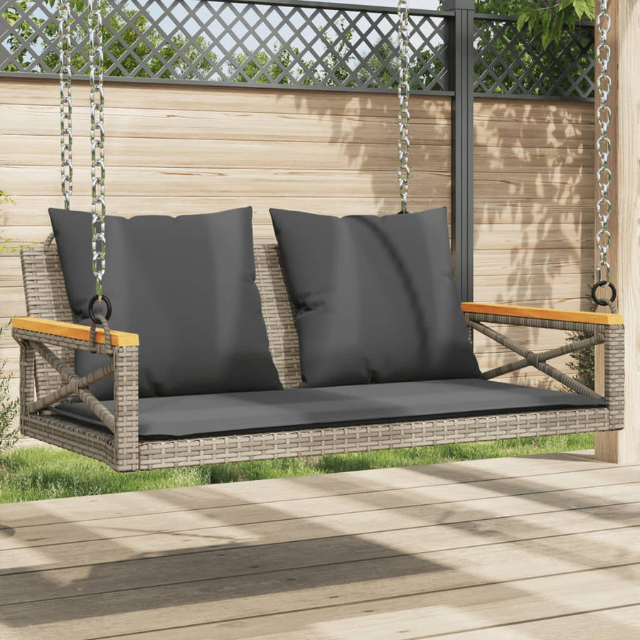Swing Bench with Cushions Grey 109x62x40 cm Poly Rattan