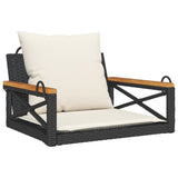 Swing Bench with Cushions Black 63x62x40 cm Poly Rattan - Front View