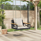 Swing Bench with Cushions Black 63x62x40 cm Poly Rattan - Side View