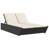 Double Sun Lounger with Cushions Black Poly Rattan - Front View