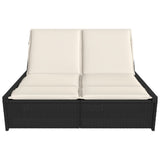 Double Sun Lounger with Cushions Black Poly Rattan - Side View