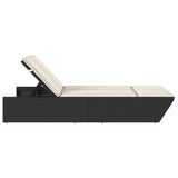 Double Sun Lounger with Cushions Black Poly Rattan - Top-Down View