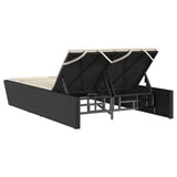 Double Sun Lounger with Cushions Black Poly Rattan - 45-Degree Angle