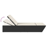 Double Sun Lounger with Cushions Black Poly Rattan - Close-Up Angle