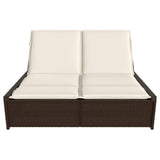 Double Sun Lounger with Cushions Brown Poly Rattan - Side View