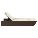 Double Sun Lounger with Cushions Brown Poly Rattan - Top-Down View
