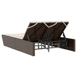 Double Sun Lounger with Cushions Brown Poly Rattan - 45-Degree Angle
