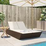 Double Sun Lounger with Cushions Brown Poly Rattan