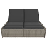 Double Sun Lounger with Cushions Grey Poly Rattan