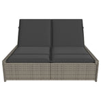 Double Sun Lounger with Cushions Grey Poly Rattan