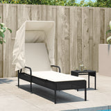 Sun Lounger with Canopy Black Poly Rattan - Side View