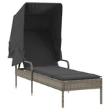 Sun Lounger with Canopy Grey Poly Rattan - Front View