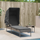 Sun Lounger with Canopy Grey Poly Rattan - Side View