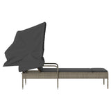 Sun Lounger with Canopy Grey Poly Rattan - 45-Degree Angle