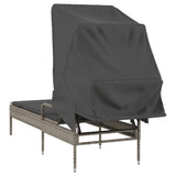Sun Lounger with Canopy Grey Poly Rattan - Rear View