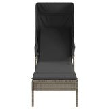 Sun Lounger with Canopy and Table Grey Poly Rattan