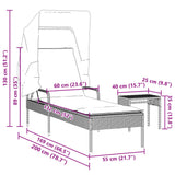 Sun Lounger with Canopy and Table Grey Poly Rattan
