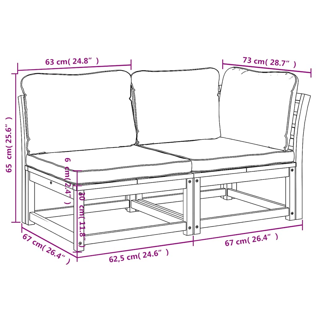2 Piece Garden Lounge Set with Cushions Solid Wood Acacia