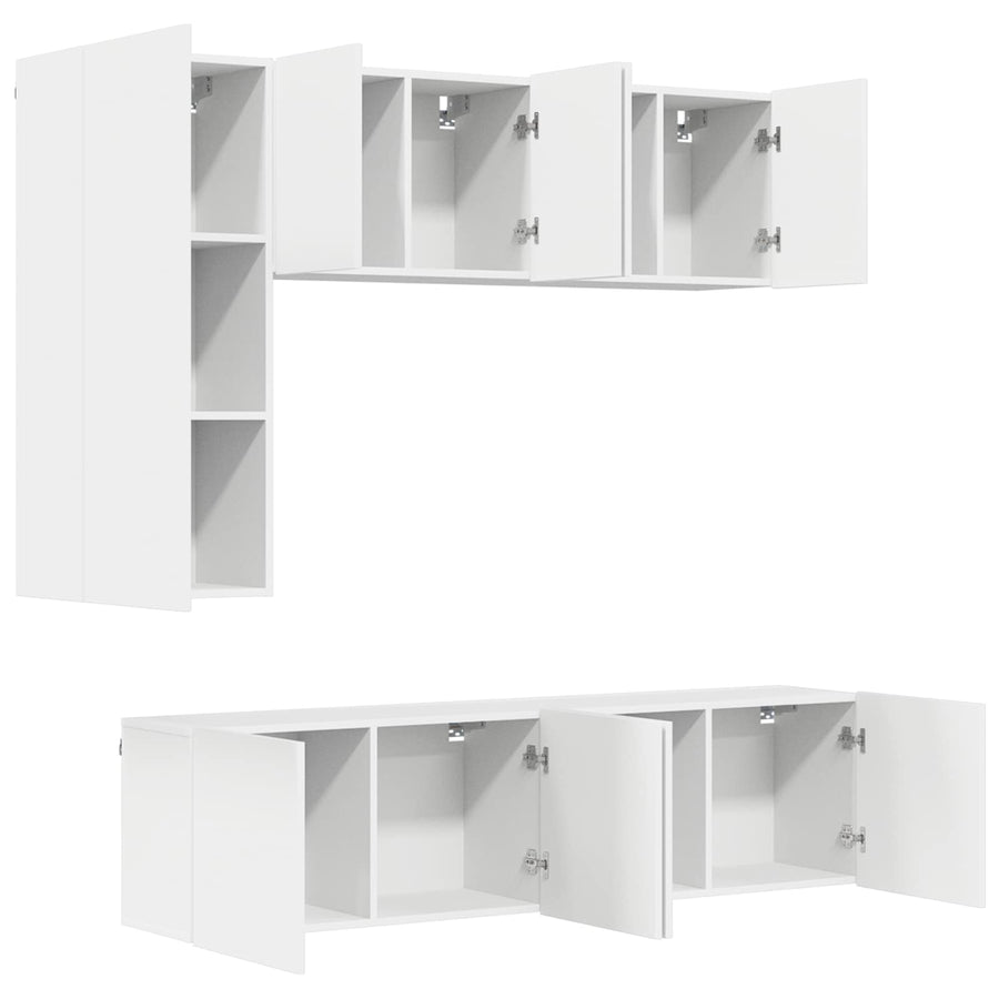 5 Piece TV Wall Units White Engineered Wood