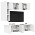 5 Piece TV Wall Units White Engineered Wood
